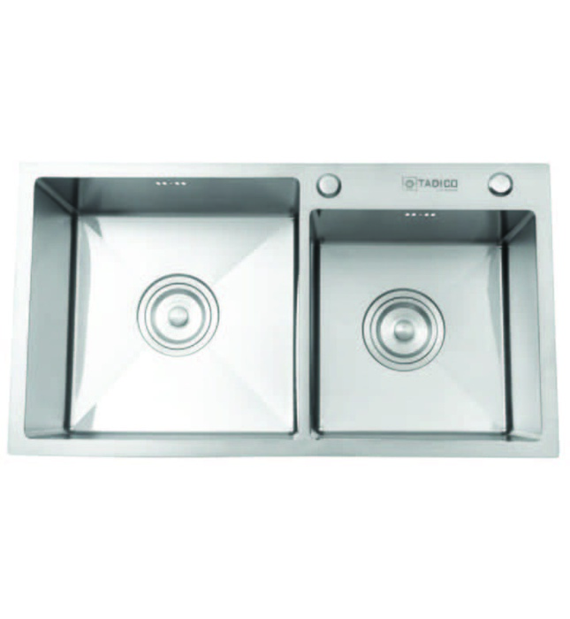 Chậu rửa bát đúc 2 hố lệch SUS304 Tadico LUX.L.82.45.3.MB2