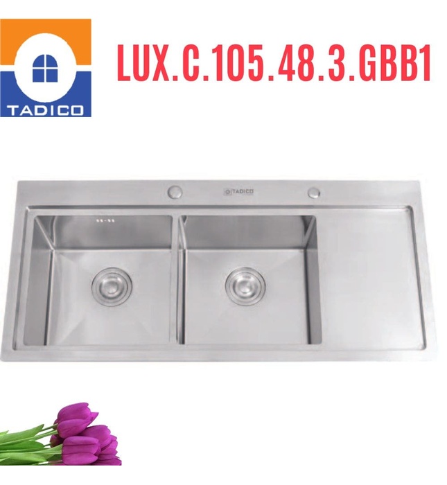 Chậu đúc 2 hố 1 bàn phải SUS304 Tadico LUX.C.105.48.3.GBB1