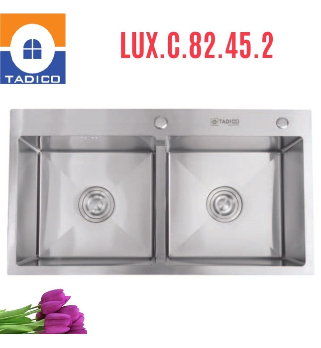 Chậu rửa bát đúc 2 hố SUS304 Tadico LUX.C.82.45.2