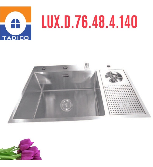 Chậu rửa bát đúc 1 hố 1 bàn SUS304 Tadico LUX.D.76.48.4.140