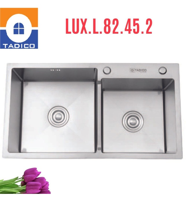 Chậu rửa bát đúc 2 hố lệch SUS304 Tadico LUX.L.82.45.2