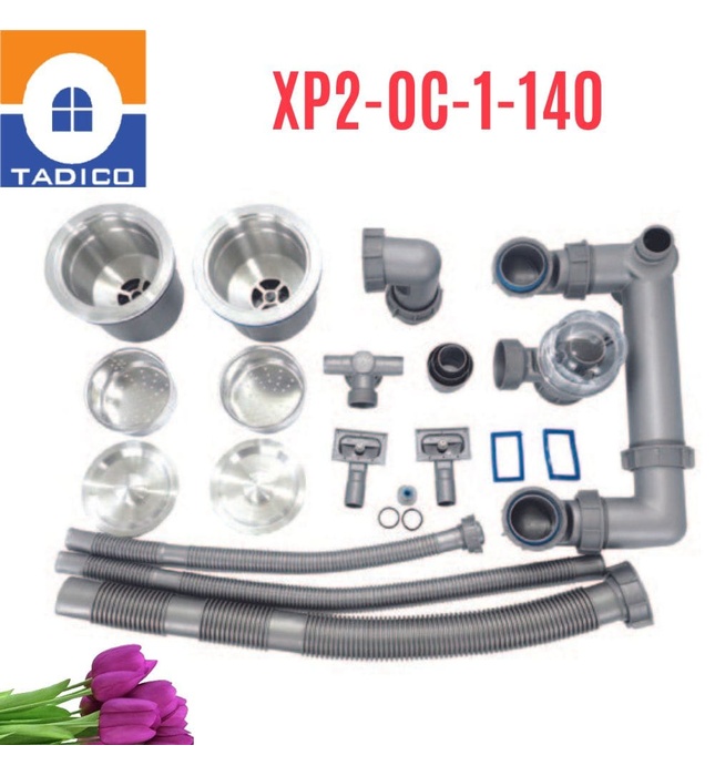 Xi phông chậu rửa bát 2 hố phi 140mm Tadico XP2.OC.1.140