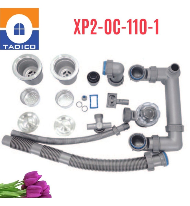 Xi phông chậu rửa bát 2 hố phi 110mm Tadico XP2.OC.110.1