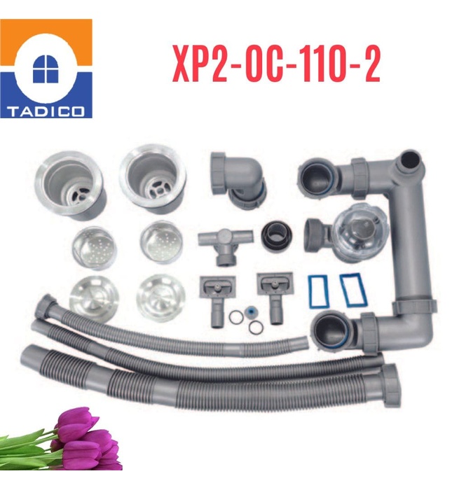 Xi phông chậu rửa bát 2 hố phi 110mm Tadico XP2.OC.110.2