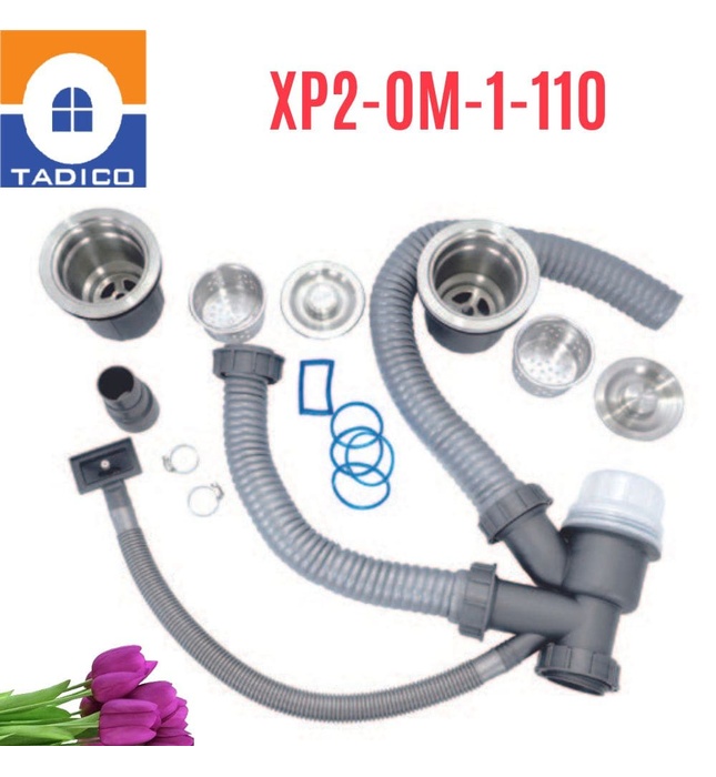 Xi phông chậu rửa bát 2 hố phi 110mm Tadico XP2.OM.1.110