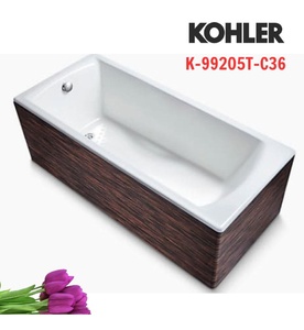 Bồn tắm gang tráng men đặt sàn yếm gỗ 1.7m Kohler Biove K-99205T-C36