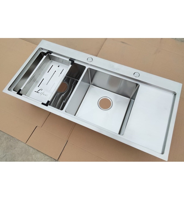 Chậu rửa bát đúc 2 hố 1 bàn SUS304 Lifusi LHS-10248XC