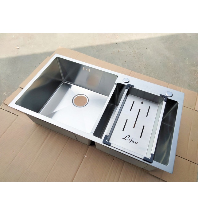 Chậu rửa bát đúc 2 hố lệch SUS304 Lifusi VNS-8245L