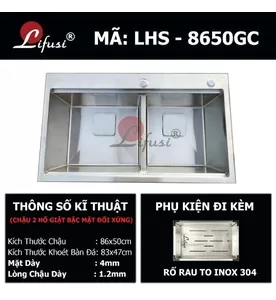 Chậu rửa bát đúc 2 hố cân SUS304 Lifusi VNS-8245C