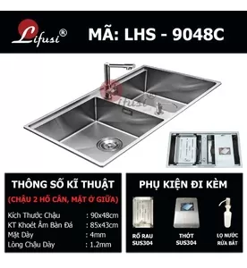 Chậu rửa bát đúc 2 hố cân đa năng SUS304 Lifusi LHS-9048C
