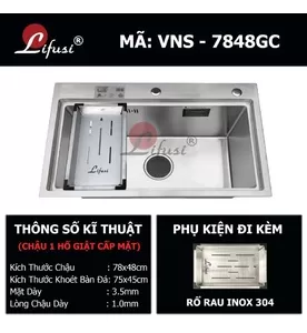 Chậu rửa bát đúc 1 hố SUS304 Lifusi VNS-7848GC