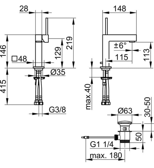 Vòi lavabo nóng lạnh 1 chân Đức Keuco Edition 90 59104010000