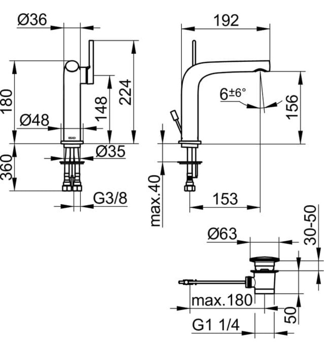 Vòi lavabo nóng lạnh màu vàng Đức Keuco Edition 400 51502030000