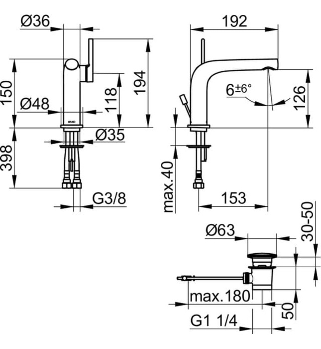 Vòi lavabo nóng lạnh 1 chân Đức Keuco Edition 400 51504010002
