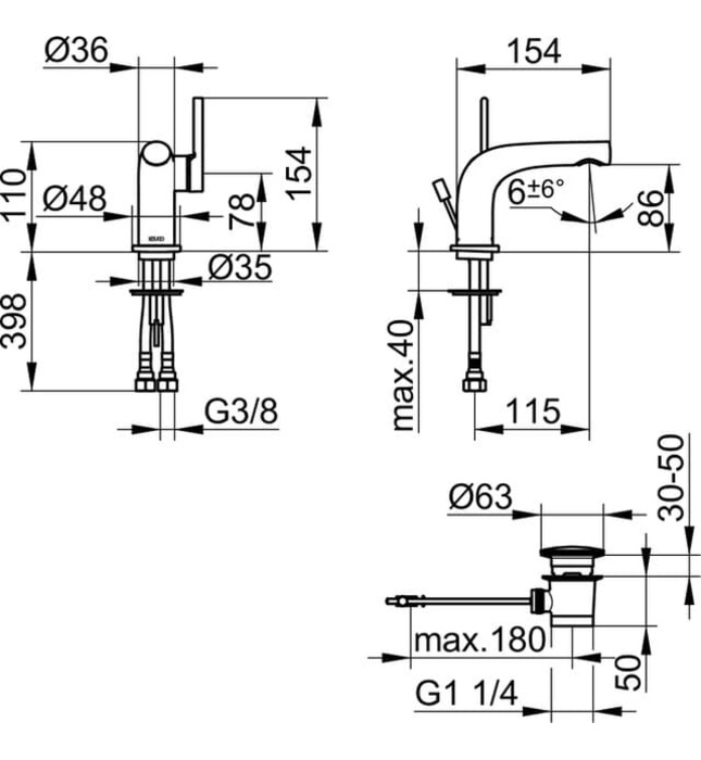 Vòi lavabo nóng lạnh vàng đồng Đức Keuco Edition 400 51504030000