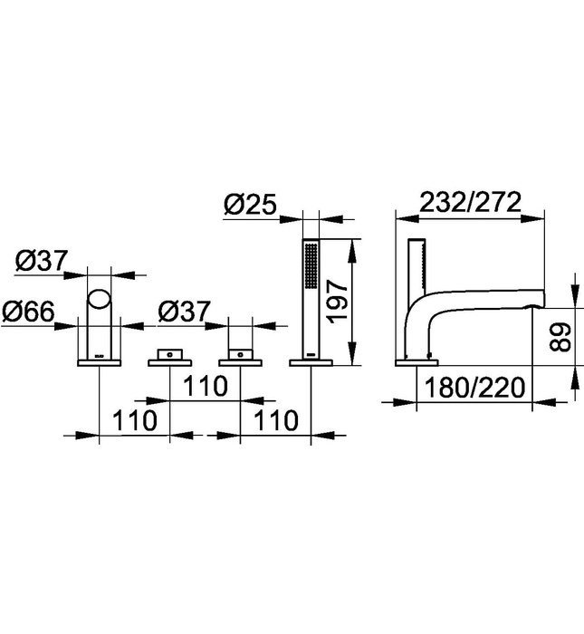Vòi sen bồn tắm 4 chân gắn bồn Keuco Edition 400 51530130200