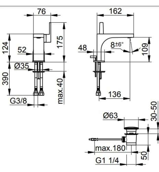 Vòi lavabo nóng lạnh đen Đức Keuco Edition 11 51104130000