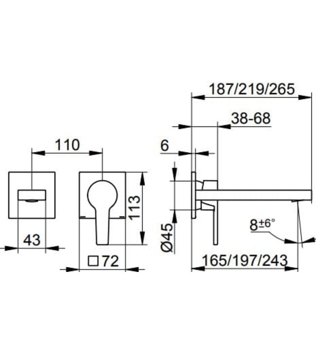 Vòi lavabo nóng lạnh âm tường Đức Keuco Edition 11 51116010201