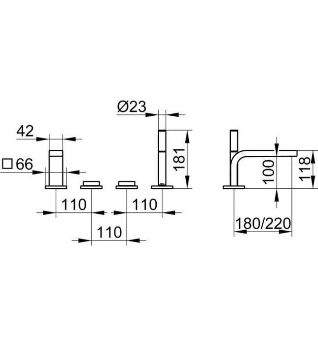 Vòi sen bồn tắm 4 chân đen Keuco Edition 11 51130130100