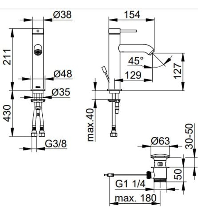 Vòi lavabo nóng lạnh 1 chân Đức Keuco Ixmo 59501012001