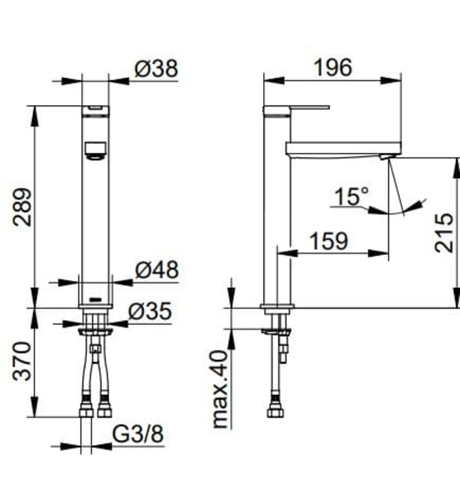 Vòi lavabo nóng lạnh 1 chân cao đen Đức Keuco Ixmo 59510373100