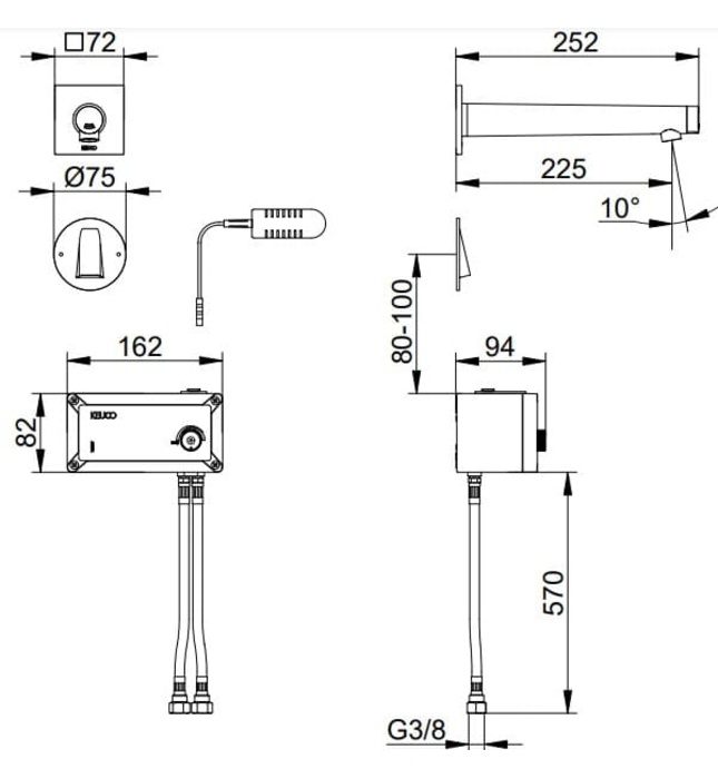 Vòi cảm ứng nóng lạnh âm tường Đức Keuco Ixmo 59517011102