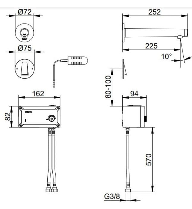 Vòi cảm ứng nóng lạnh dùng điện đen Đức Keuco Ixmo 59517371101