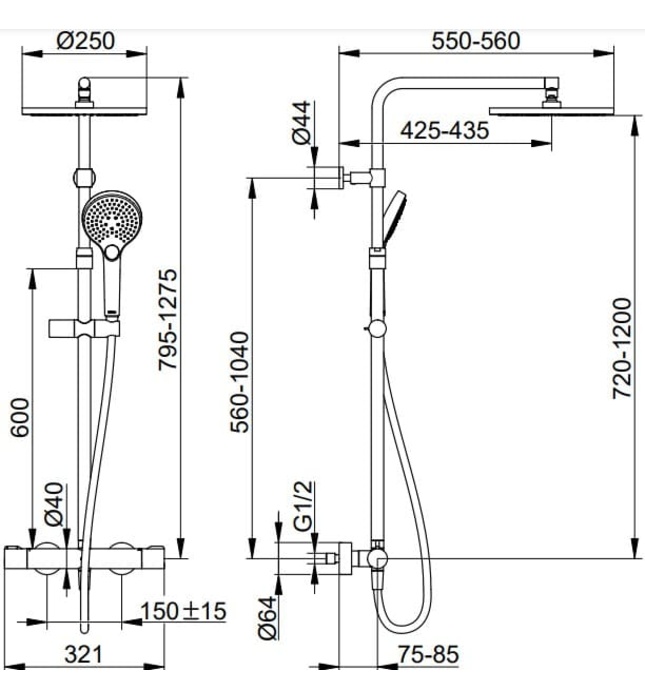 Sen cây tắm đứng đen Keuco Plan Blue 53926372321