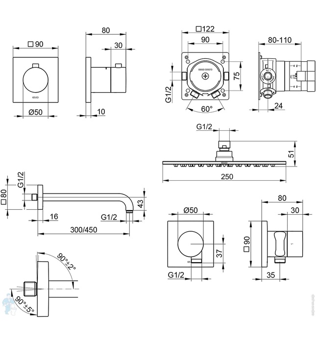 Vòi sen tắm đứng âm tường Đức Keuco Ixmo 59602010002
