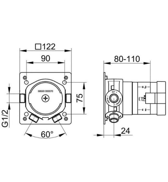 Vòi sen tắm đứng âm tường đen Đức Keuco Ixmo 59602370002