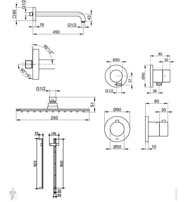 Vòi sen tắm đứng âm tường thanh trượt Đức Keuco Ixmo 59604010001