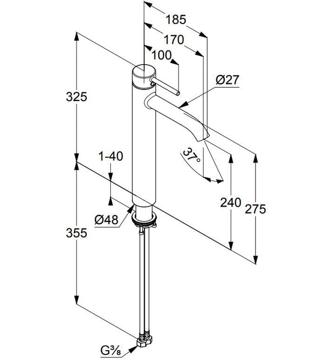 Vòi lavabo nóng lạnh 1 chân cao đen Bozz Kludi 382863976