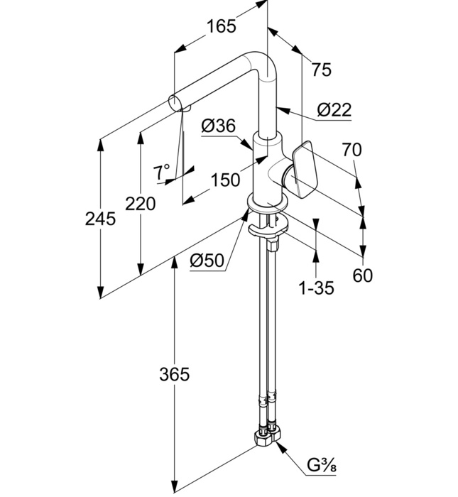 Vòi lavabo nóng lạnh 1 chân cao Pure & Style Kludi 400250575
