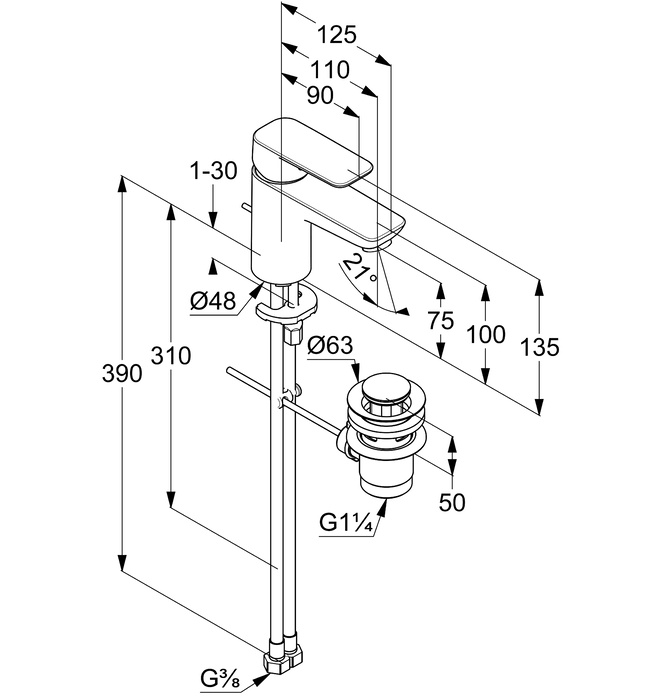 Vòi lavabo nóng lạnh 1 chân đen Kludi Pure & Stlye 403823975
