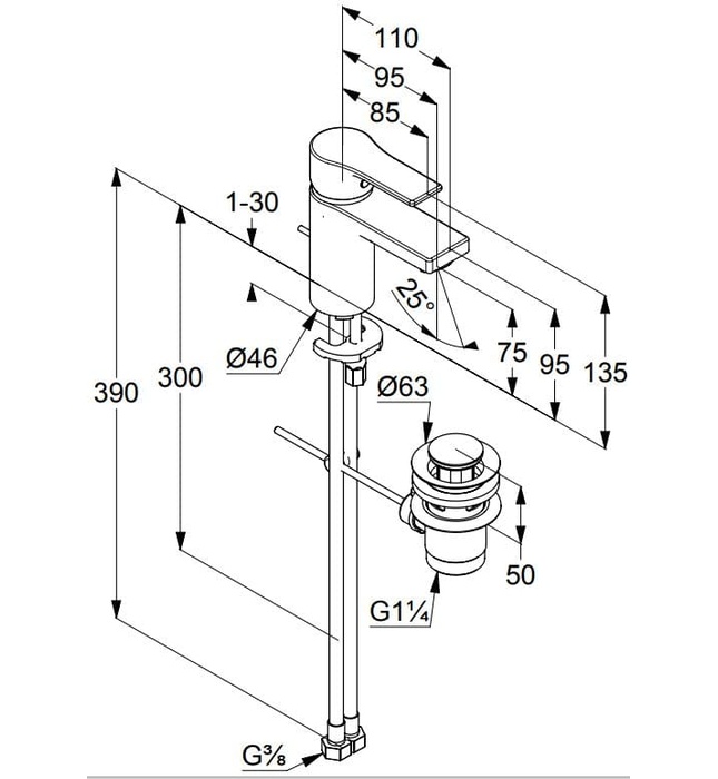 Vòi lavabo nóng lạnh 1 chân Zenta SL Kludi 482600565