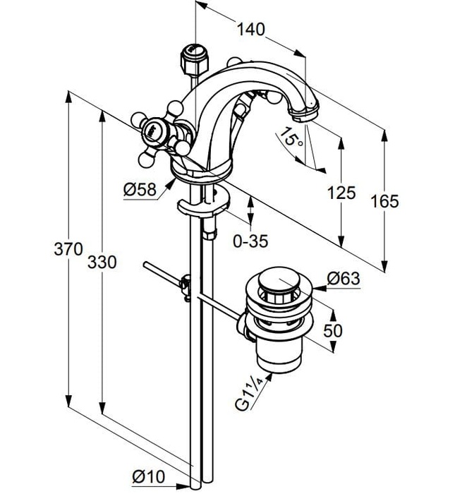 Vòi lavabo 1 chân 2 núm xoay vàng Adlon Kludi 510104520