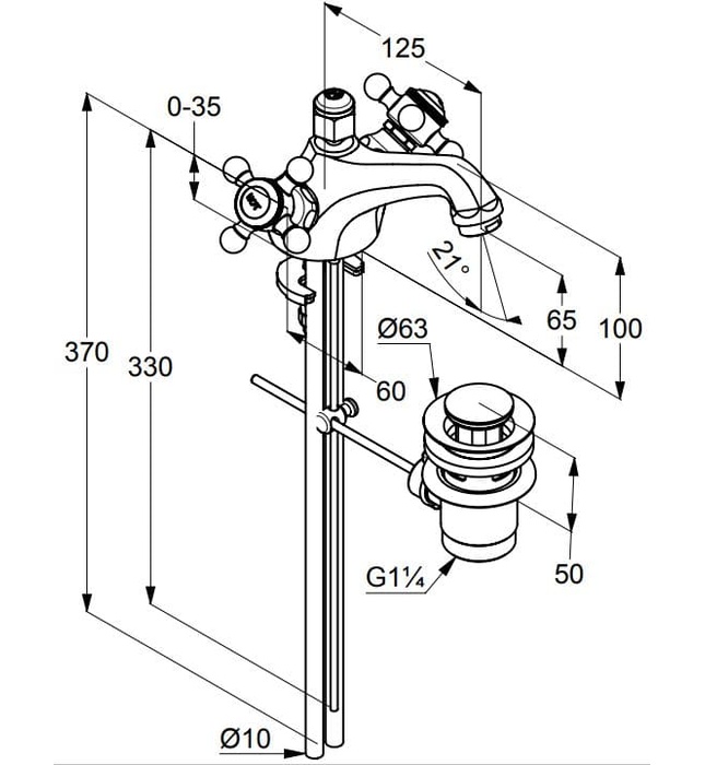 Vòi lavabo 1 chân 2 núm xoay vàng Adlon Kludi 510124520