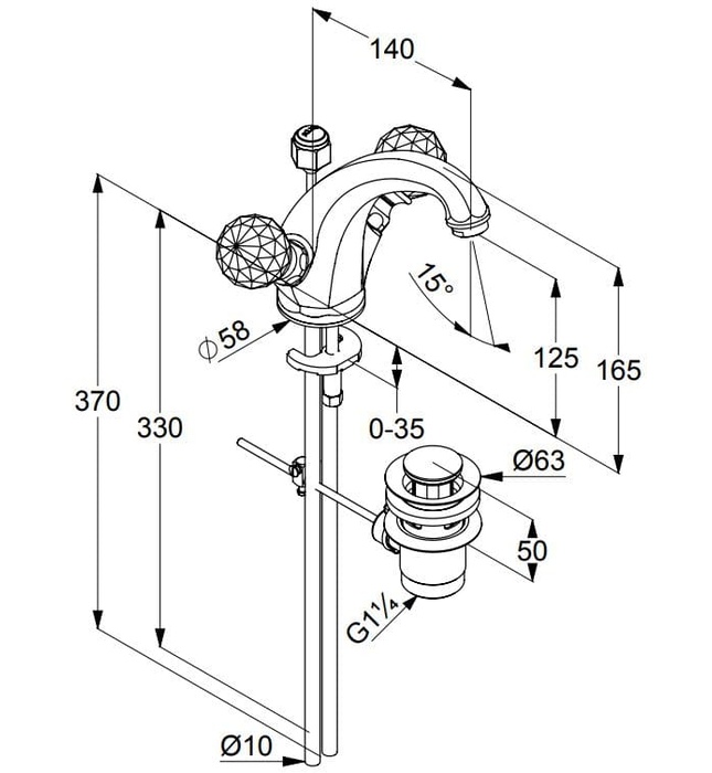 Vòi lavabo nóng lạnh 1 chân vàng 2 núm xoay Adlon Kludi 5101045G4