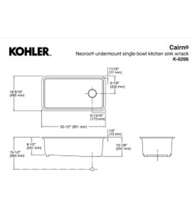 Chậu rửa chén 1 hố âm bàn kèm khay Kohler Cairn K-8206-CM3