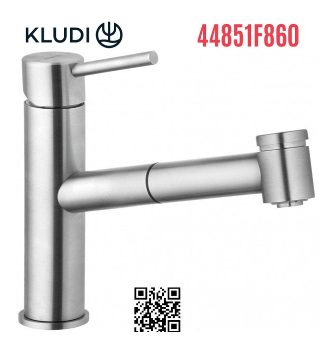 Vòi chậu rửa bát nóng lạnh dây rút Đức Steel Kludi 44851f860