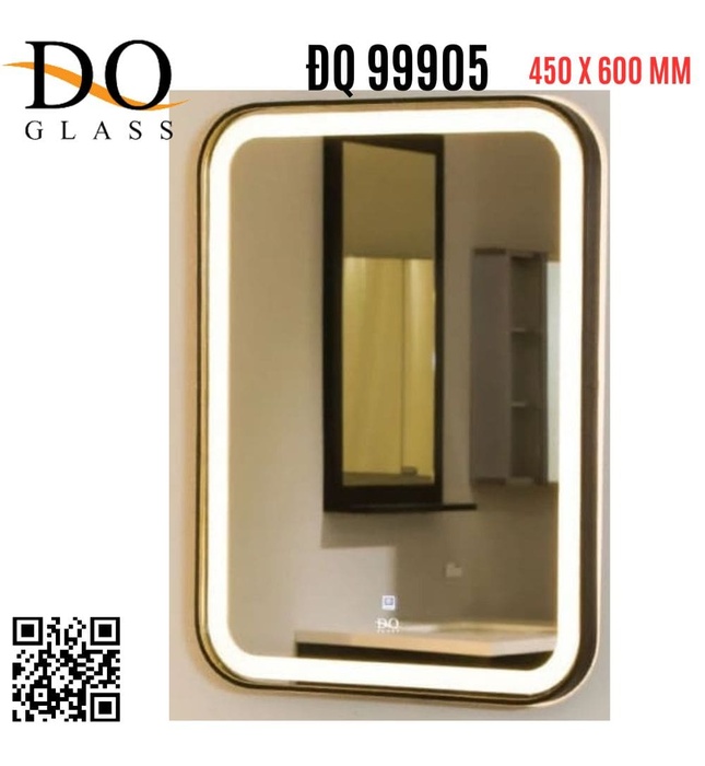 Gương đèn led hình chữ nhật Đình Quốc ĐQ 99905 (450x600mm) viền inox 