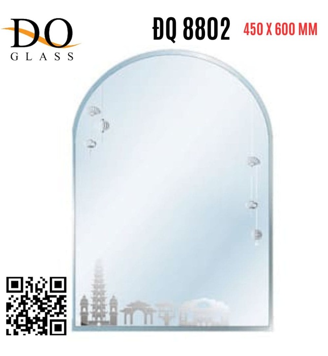 Gương chữ nhật mài cạnh cung tròn hoa văn Đình Quốc ĐQ 8802 (450x600mm) 