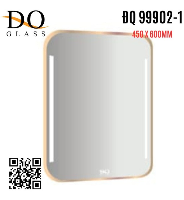 Gương đèn led hình chữ nhật bo góc viền inox Đình Quốc ĐQ 99902-1 (450x600mm) 