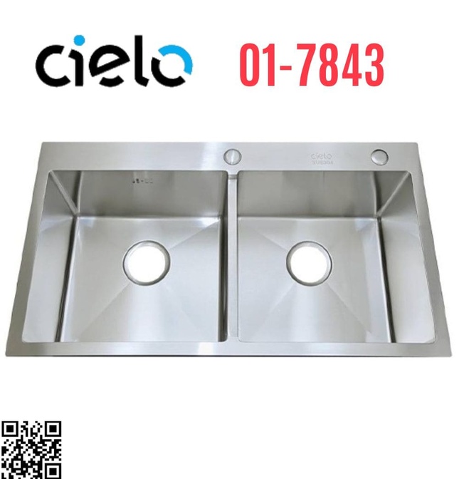 Chậu rửa bát 2 hố cân inox SUS304 Cielo 01-7843 (78x43cm)