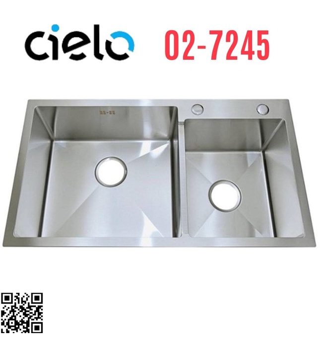 Chậu rửa bát 2 hố lệch inox 304 Cielo 02-7245 (72x45cm)