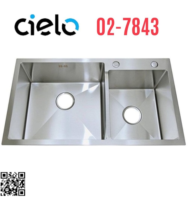 Chậu rửa bát 2 hố lệch inox 304 Cielo 02-7843 (78x43cm)