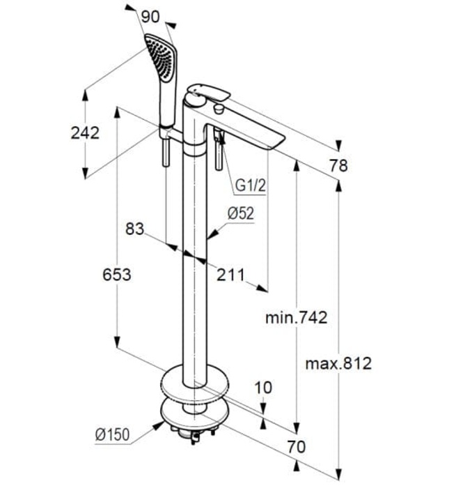 Sen cây bồn tắm đặt sàn Kludi Balance 525900575