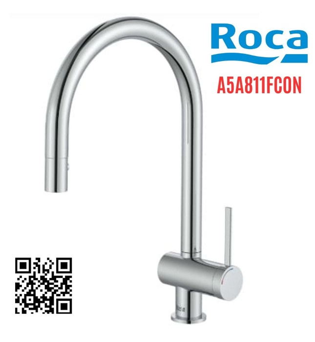 Vòi rửa bát nóng lạnh dây rút Roca Ona A5A811FC0N