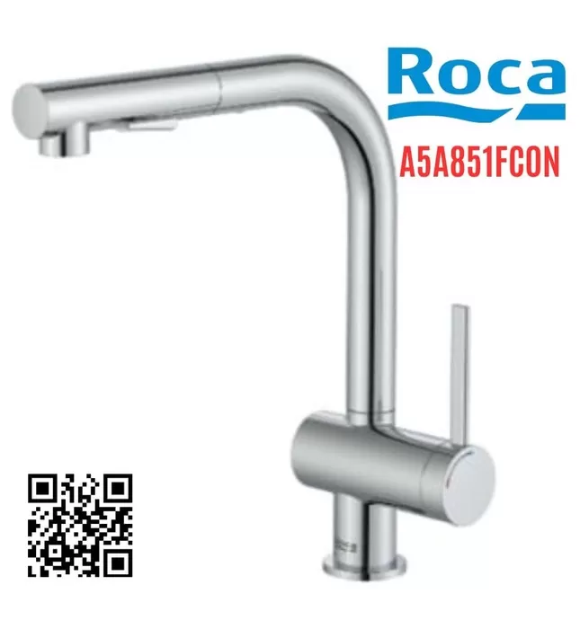 Vòi rửa bát nóng lạnh dây rút Roca Ona A5A851FC0N