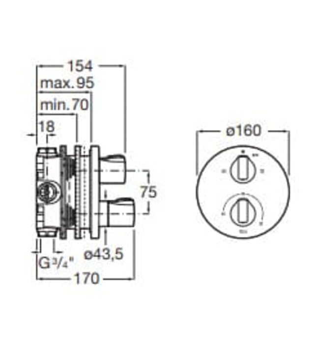 Bộ trộn sen âm nhiệt độ T 1000 Roca A5A0D09NM0 A525869403 